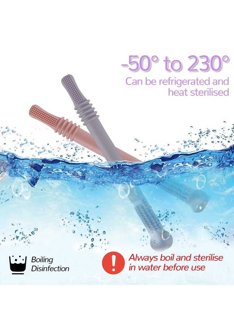 6 Pack Silicone Teething Tubes for Infants & Toddlers - BPA Free, Freezable & Dishwasher Safe Chew Straws for Babies 3-12 Months - Image 3