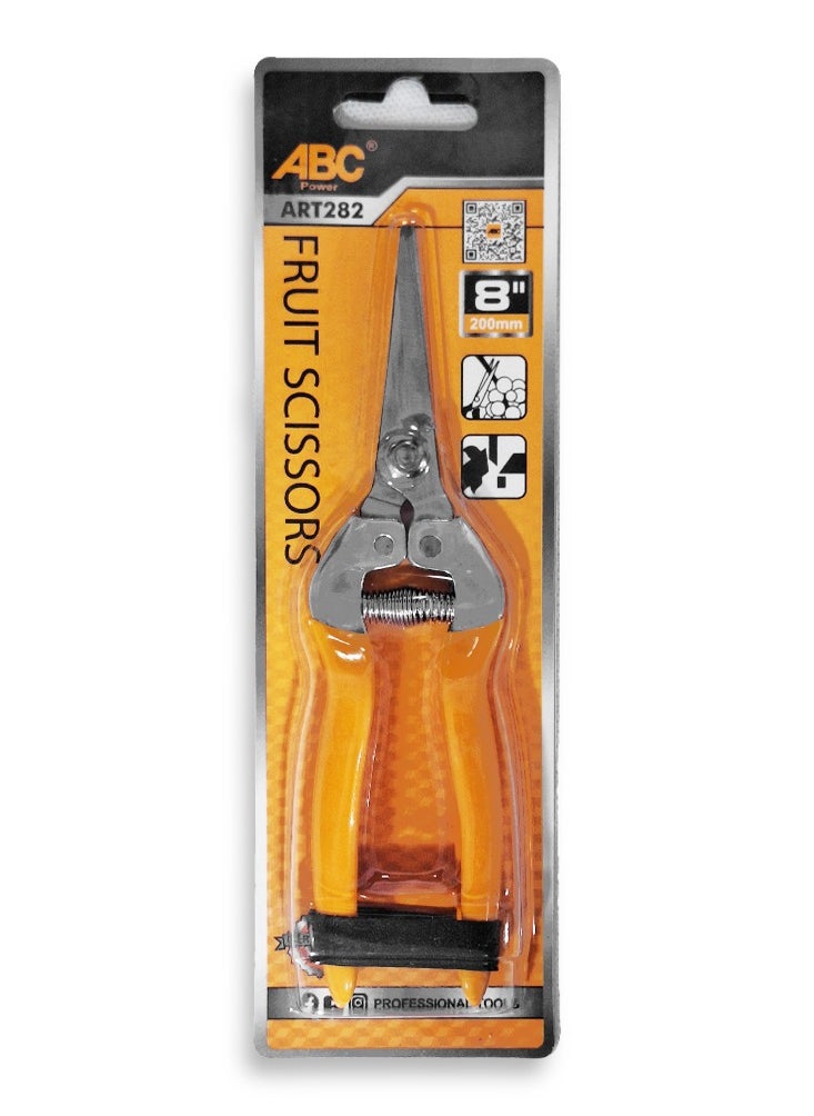 ABC Fruit Scissors 8 inch (200mm) , Precision Sharp Stainless Steel Blades and Comfortable Non-Slip Handle, Safety Lock to Keep Blades Closed, For Removing Small and Excess Branches from Plants, Suitable for Amateurs and Professionals in Agriculture and Gardening  - Image 3