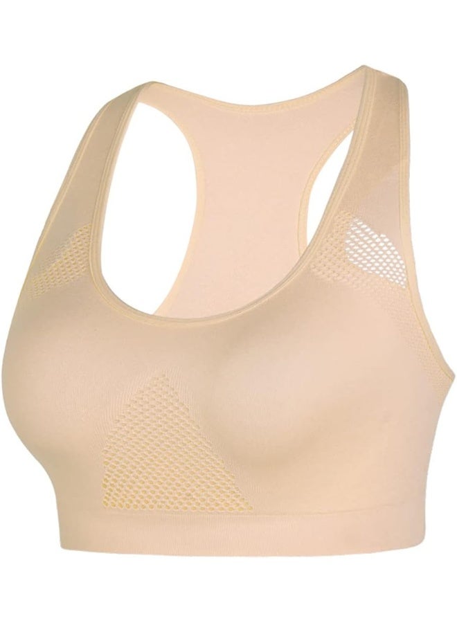 Rubik Sports Bra for Women, Padded Push Up Racerback Seamless High Impact Shockproof Quick Dry Bra for Yoga Gym Training Running Workout Fitness (X-Large, Beige) - Image 1