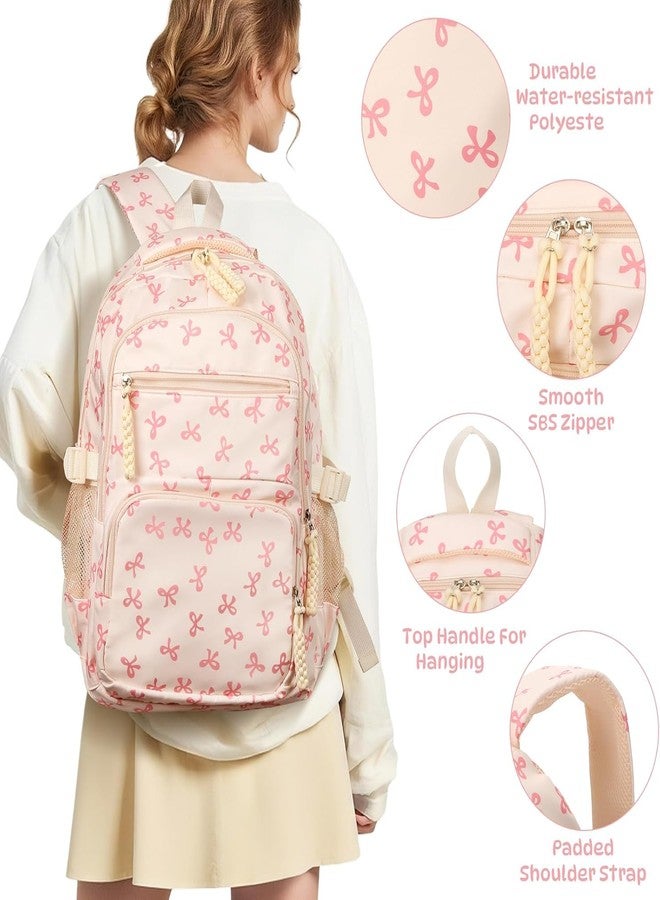 Cohawk Cute Bow Backpack for Women Coquette Cute Nylon Backpack Kawaii Aesthetic Schoolbag Rucksack with Bow - Image 3
