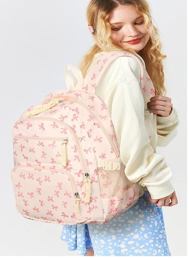 Cohawk Cute Bow Backpack for Women Coquette Cute Nylon Backpack Kawaii Aesthetic Schoolbag Rucksack with Bow - Image 2