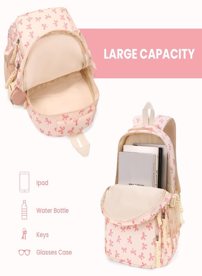 Cohawk Cute Bow Backpack for Women Coquette Cute Nylon Backpack Kawaii Aesthetic Schoolbag Rucksack with Bow - Image 4
