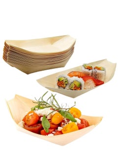 100PCS Disposable Wood Serving Boats,Christmas Dishes Plates Wooden Snack Bowls Food Serving Tray Sushi Boat Disposable Bamboo Leaf Boat for Birthday Halloween Xmas Party Supplies-8.5CM*6.0CM