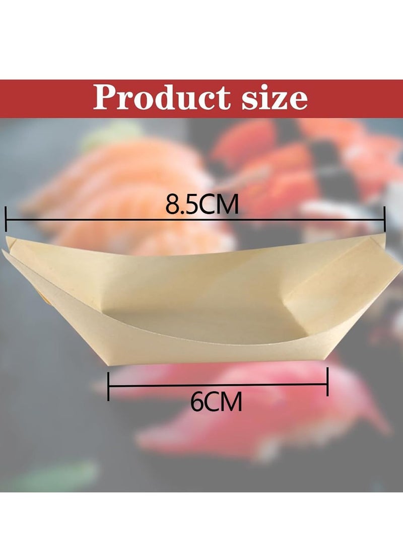 MIXDE - 100PCS Disposable Wood Serving Boats,Christmas Dishes Plates Wooden Snack Bowls Food Serving Tray Sushi Boat Disposable Bamboo Leaf Boat for Birthday Halloween Xmas Party Supplies-8.5CM*6.0CM - Image 1
