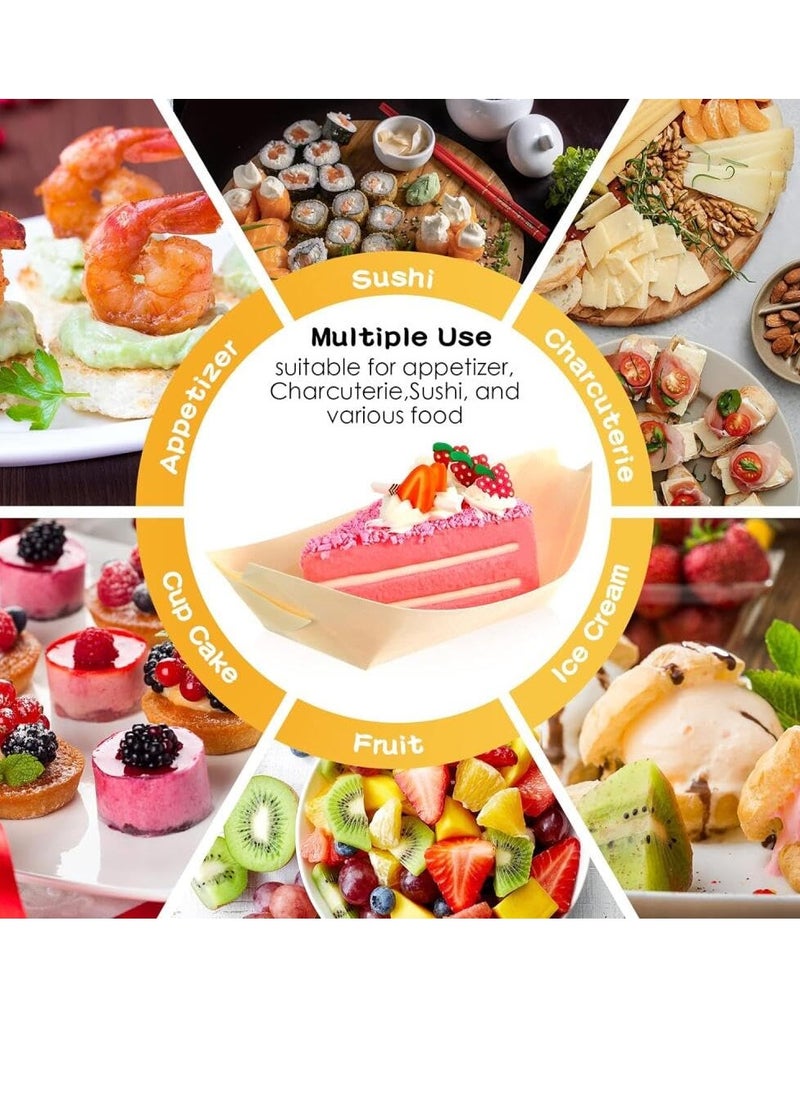 MIXDE - 100PCS Disposable Wood Serving Boats,Christmas Dishes Plates Wooden Snack Bowls Food Serving Tray Sushi Boat Disposable Bamboo Leaf Boat for Birthday Halloween Xmas Party Supplies-8.5CM*6.0CM - Image 1