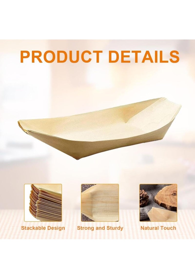 MIXDE - 100PCS Disposable Wood Serving Boats,Christmas Dishes Plates Wooden Snack Bowls Food Serving Tray Sushi Boat Disposable Bamboo Leaf Boat for Birthday Halloween Xmas Party Supplies-8.5CM*6.0CM - Image 1
