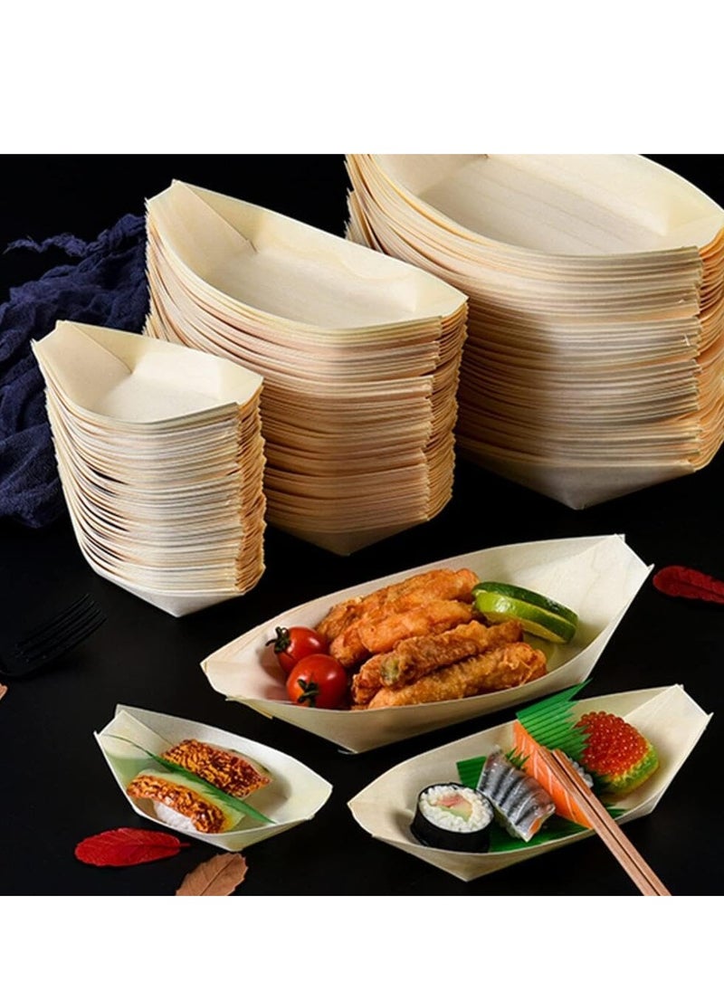 MIXDE - 100PCS Disposable Wood Serving Boats,Christmas Dishes Plates Wooden Snack Bowls Food Serving Tray Sushi Boat Disposable Bamboo Leaf Boat for Birthday Halloween Xmas Party Supplies-8.5CM*6.0CM - Image 1