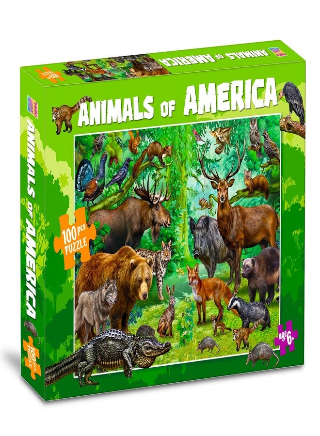 BRIJBASI Animals of America Puzzle Box for Kids – 100 Piece Jigsaw Puzzle | Travel Brain Games for Children Ages 6-12 | Great Birthday Gifts for Girls and Boys - Image 1