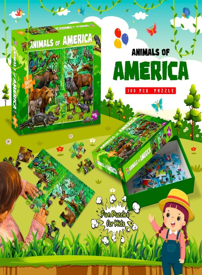 BRIJBASI Animals of America Puzzle Box for Kids – 100 Piece Jigsaw Puzzle | Travel Brain Games for Children Ages 6-12 | Great Birthday Gifts for Girls and Boys - Image 2