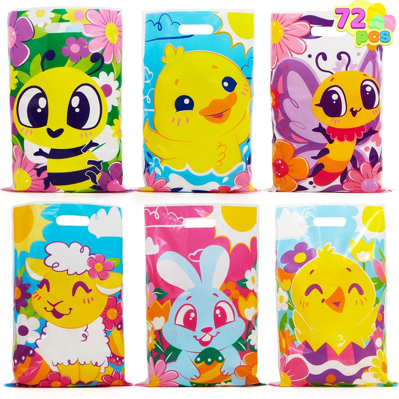 JOYIN 72 Pcs Easter Large Plastic Tote Bags Easter Goodie Treat Gift Bags for Egg Hunt Kids Party Favor Party SuppliesAnimals and Flowers - Image 2