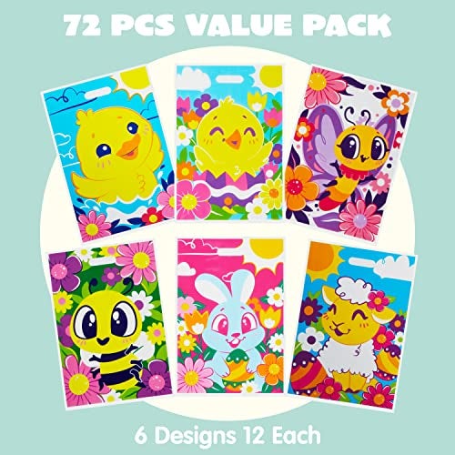 JOYIN 72 Pcs Easter Large Plastic Tote Bags Easter Goodie Treat Gift Bags for Egg Hunt Kids Party Favor Party SuppliesAnimals and Flowers - Image 3