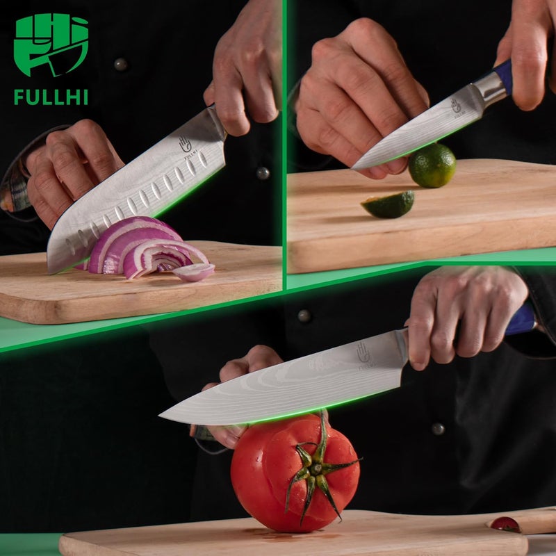 FULLHI 14/15pcs Japanese Multiple Colour Premium German Stainless Steel Kitchen Knife Set (Purple, Magnetic Block Knife set) - Image 4