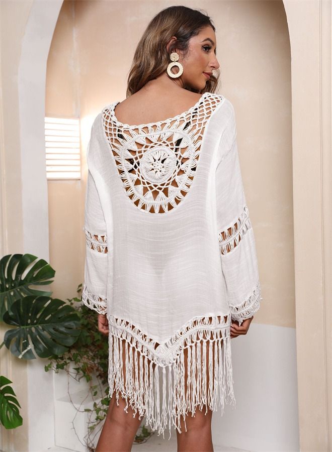 Loquat Fashion Solid Color Beach Dress White - Image 3