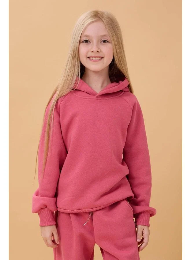 Perendi Reglan Sleeve Hooded Unisex Children Set with Fleece Lining – Rose Pink.
