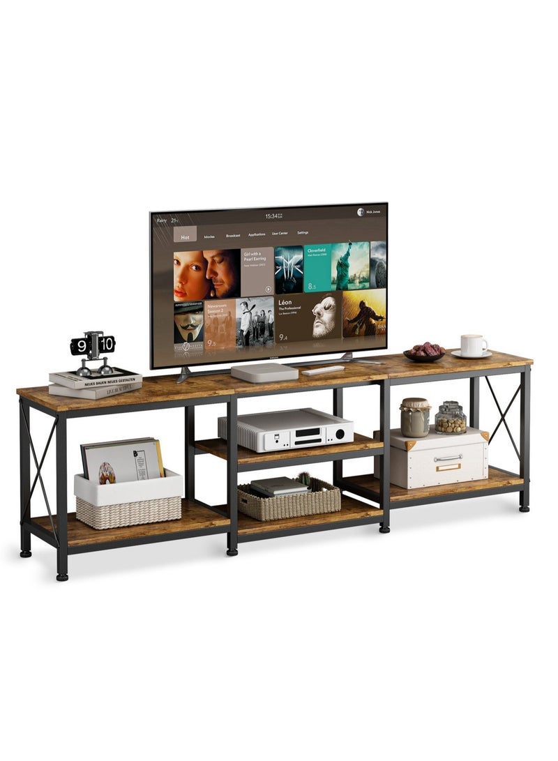 زانوتا طاولة حامل تلفزيون طاولة تلفزيون 180*40*60 سم للتلفزيون حتى 75 بوصة وأرفف تخزين ومركز ترفيه وطاولة وحدة تحكم تلفزيون لغرفة المعيشة المنزلية باللون البني - Image 1