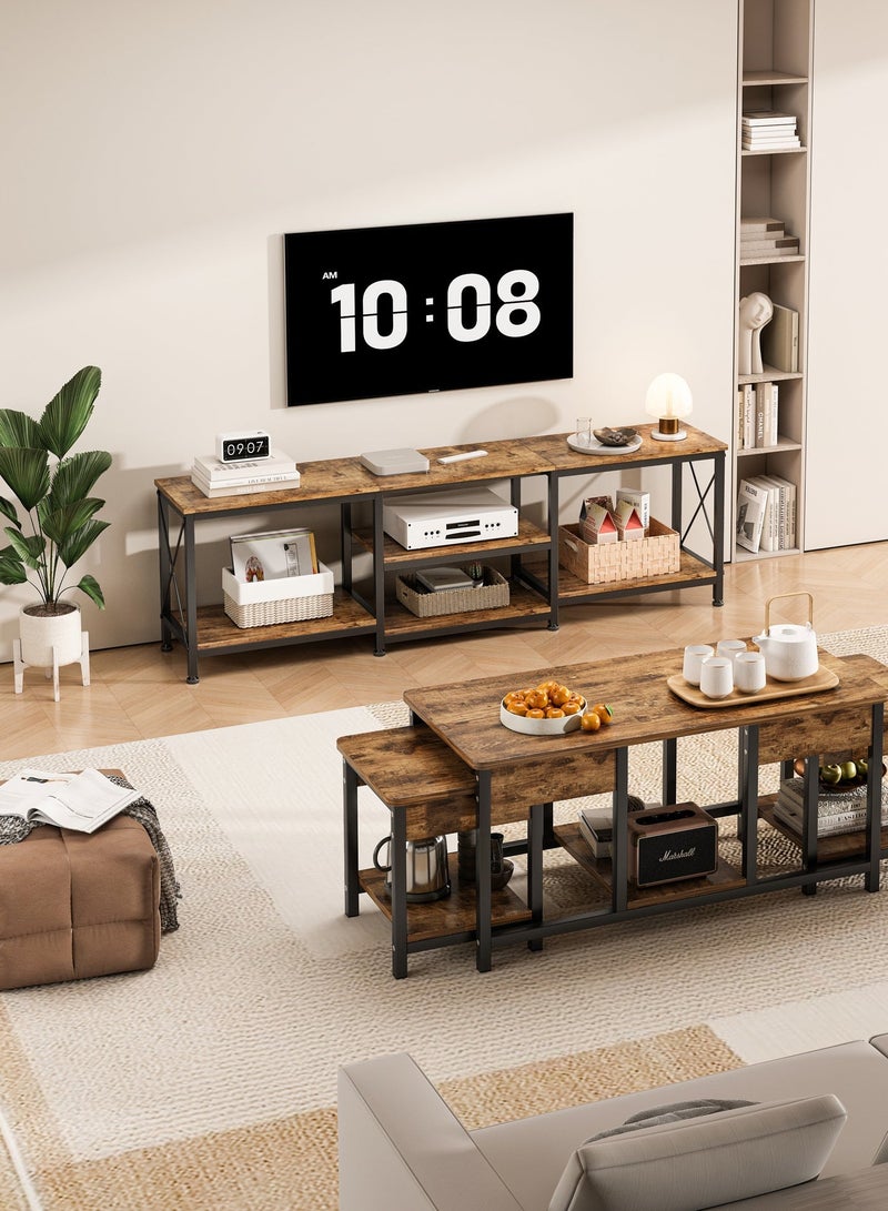 زانوتا طاولة حامل تلفزيون طاولة تلفزيون 180*40*60 سم للتلفزيون حتى 75 بوصة وأرفف تخزين ومركز ترفيه وطاولة وحدة تحكم تلفزيون لغرفة المعيشة المنزلية باللون البني - Image 2