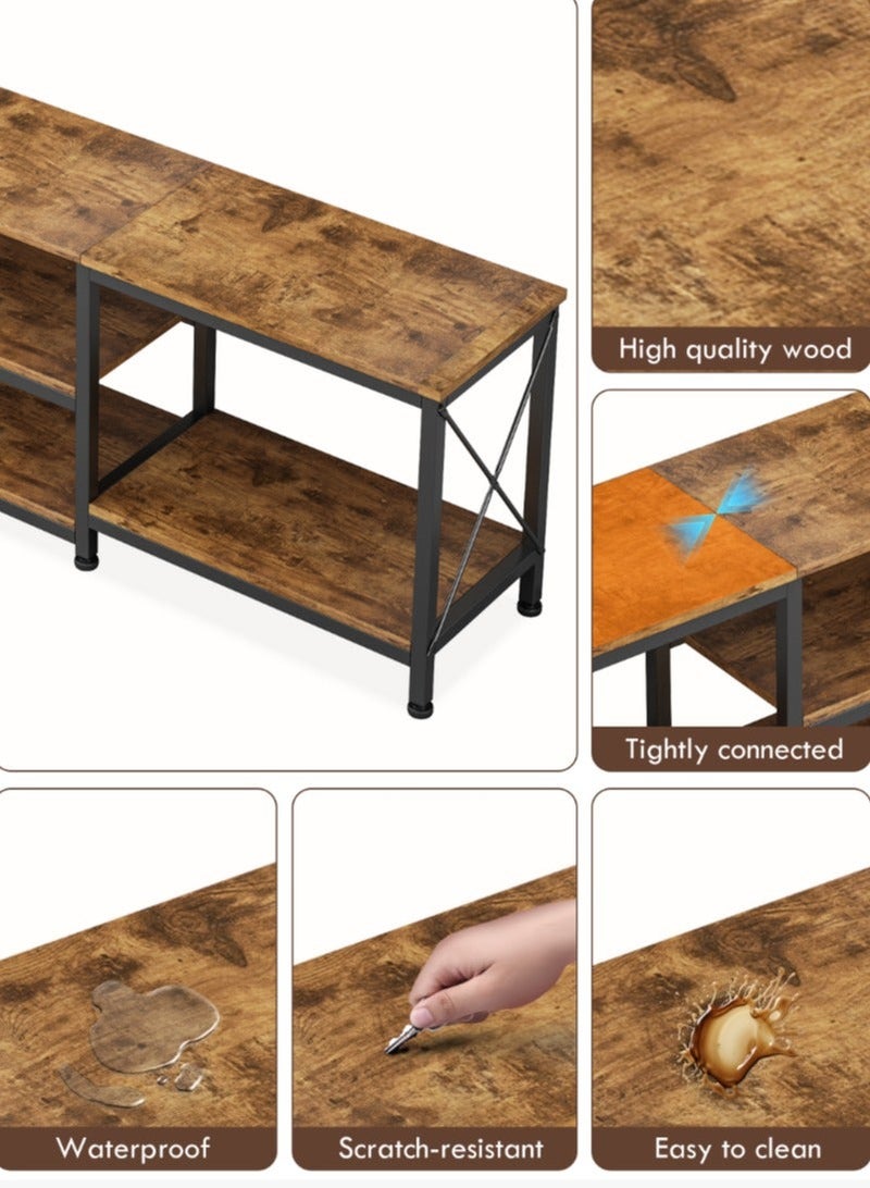 زانوتا طاولة حامل تلفزيون طاولة تلفزيون 180*40*60 سم للتلفزيون حتى 75 بوصة وأرفف تخزين ومركز ترفيه وطاولة وحدة تحكم تلفزيون لغرفة المعيشة المنزلية باللون البني - Image 5