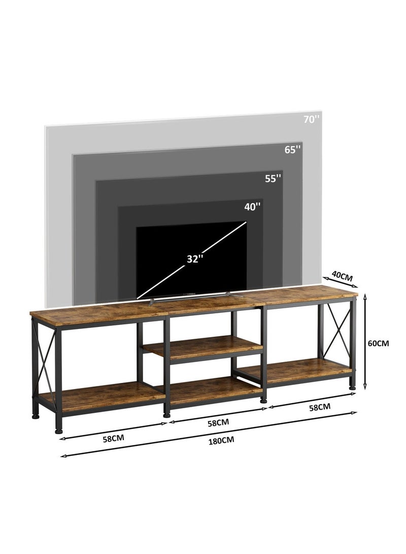 زانوتا طاولة حامل تلفزيون طاولة تلفزيون 180*40*60 سم للتلفزيون حتى 75 بوصة وأرفف تخزين ومركز ترفيه وطاولة وحدة تحكم تلفزيون لغرفة المعيشة المنزلية باللون البني - Image 4