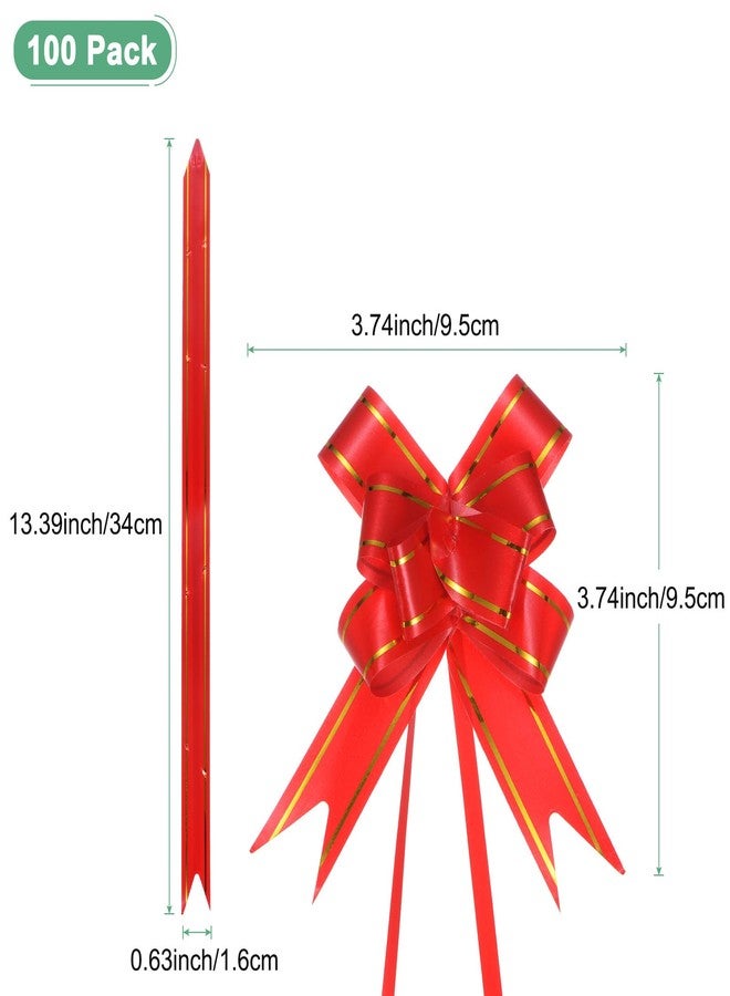 M METERXITY 100-Pack Ribbon Pull Bows, 3.74 Inch / 9.5cm Plastic Gold Edge Ribbon Bows for Gift Wrapping/Wedding/Flowers/Baskets Decorations, Satin Pull Bows [Red Gift Bow] - Image 3