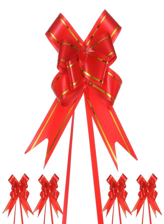 M METERXITY 100-Pack Ribbon Pull Bows, 3.74 Inch / 9.5cm Plastic Gold Edge Ribbon Bows for Gift Wrapping/Wedding/Flowers/Baskets Decorations, Satin Pull Bows [Red Gift Bow] - Image 1