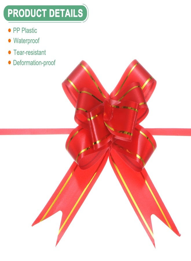 M METERXITY 100-Pack Ribbon Pull Bows, 3.74 Inch / 9.5cm Plastic Gold Edge Ribbon Bows for Gift Wrapping/Wedding/Flowers/Baskets Decorations, Satin Pull Bows [Red Gift Bow] - Image 2