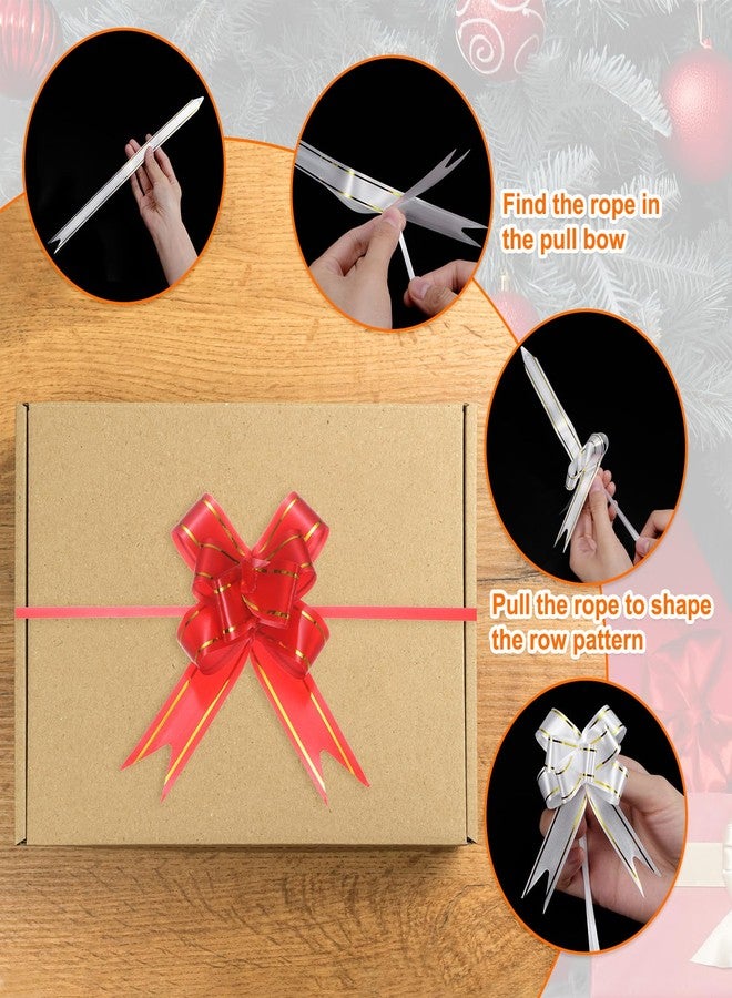 M METERXITY 100-Pack Ribbon Pull Bows, 3.74 Inch / 9.5cm Plastic Gold Edge Ribbon Bows for Gift Wrapping/Wedding/Flowers/Baskets Decorations, Satin Pull Bows [Red Gift Bow] - Image 4