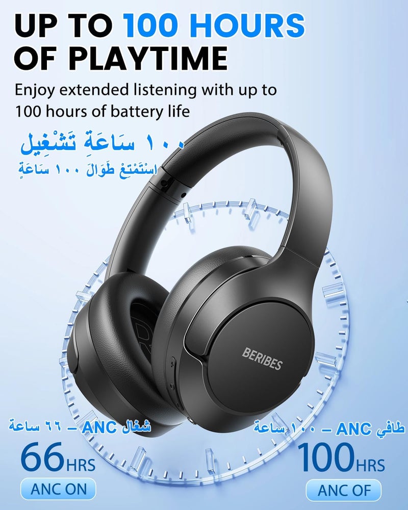 BERIBES Salt resistant coating BERIBES Active Noise Cancelling Headphones Wireless Bluetooth Over Ear, Deep Bass HiFi Stereo Sound, 100H Playtime, Foldable Lightweight Headset with Built-in 4 Mic for Travel, Work, Office Easy transit optimized build - Image 3