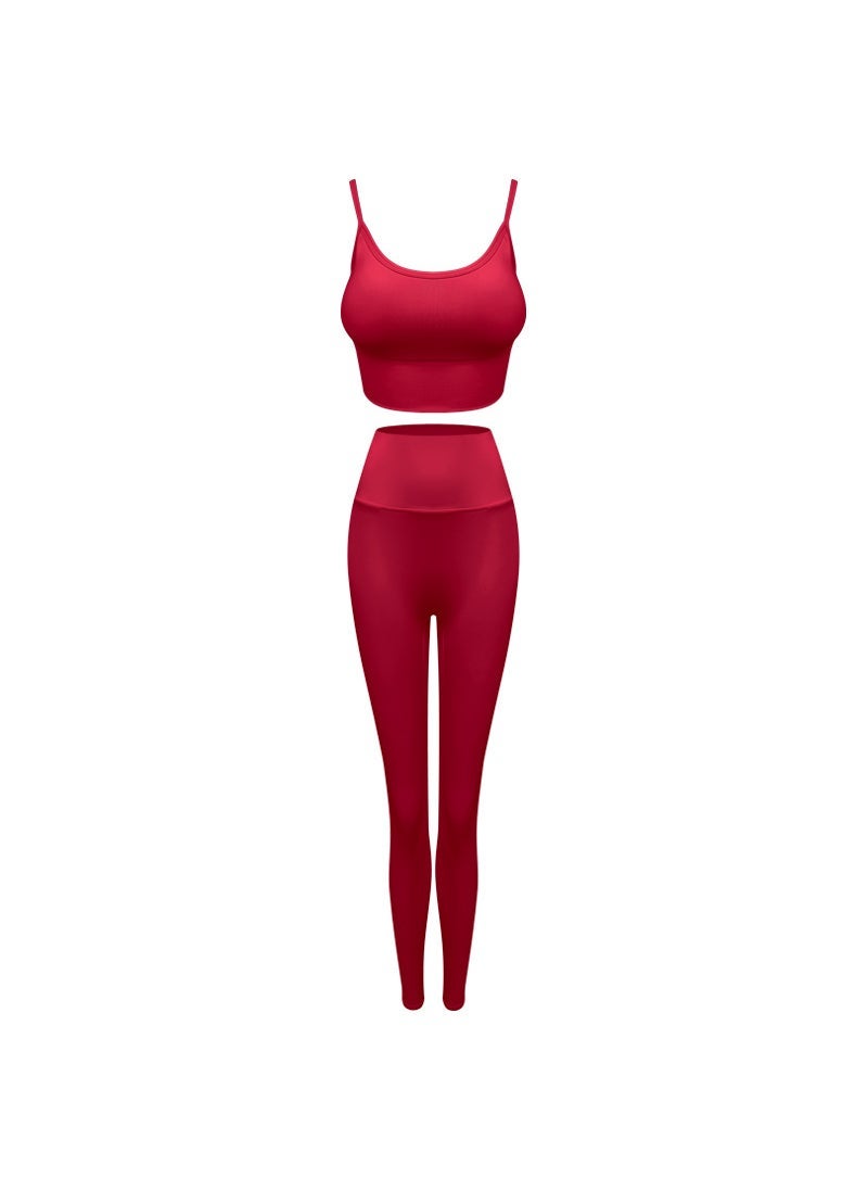 Generic Summer Yoga Set Women Breathable Sports Bra Fitness Outfit Red vest-red trousers