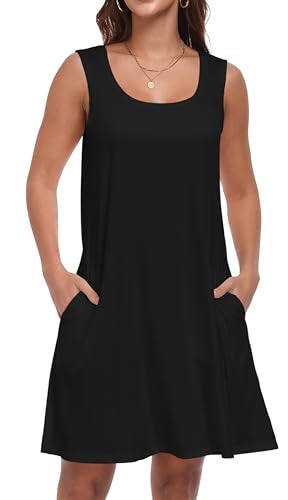 elescat Sundresses for Women Casual Loose Summer Dresses Sleeveless U Neck Tank Dress with Pockets (Black, L) - Image 3