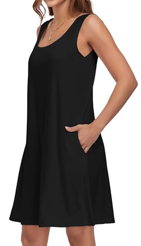 elescat Sundresses for Women Casual Loose Summer Dresses Sleeveless U Neck Tank Dress with Pockets (Black, L) - Image 5
