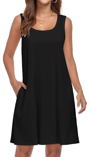 elescat Sundresses for Women Casual Loose Summer Dresses Sleeveless U Neck Tank Dress with Pockets (Black, L) - Image 4