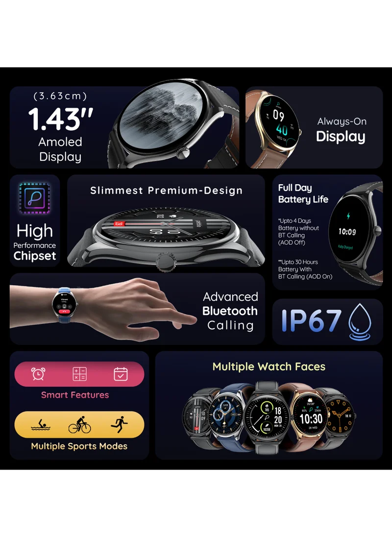 Pebble Royale Legend 1.43" AMOLED Display, Slimmest Design, Bluetooth Calling, Premium Built, Always On Display, Multi Sports Mode, Health Suite, Smart Calculator