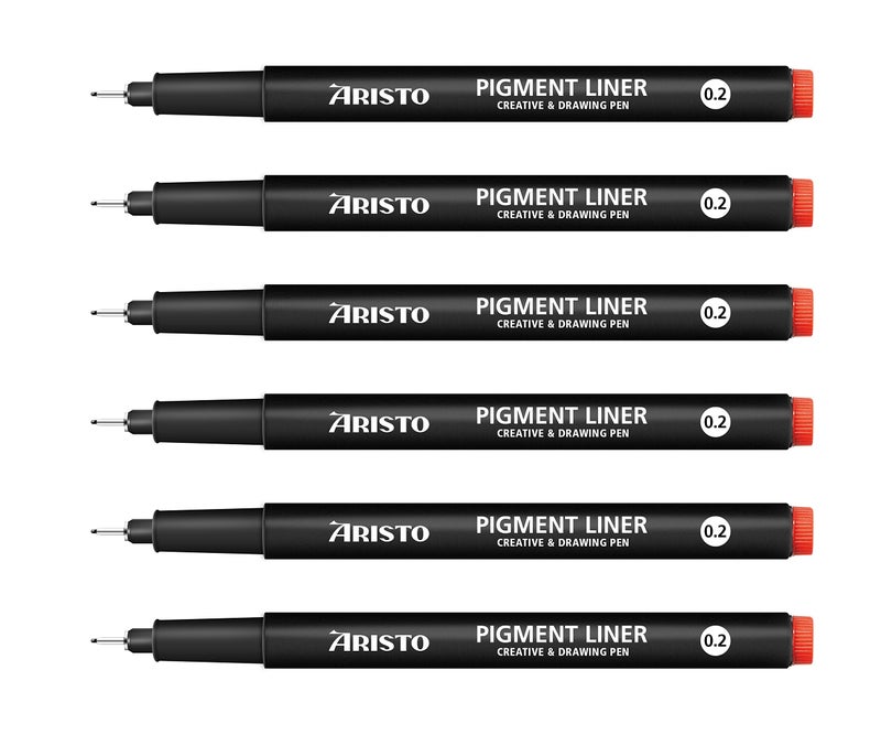 Aristo Precision Pigment Liners Fineliner Set 6 Fine Tip Drawing Pens for Artists Waterproof Archival Black Ink Ideal for Illustrations Sketching Technical Drawing - Image 1