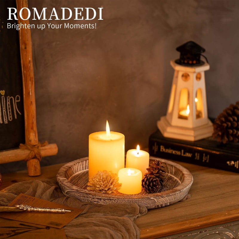 Romadedi Wooden Decorative Tray Candle Holder: Romadedi Round Wood Tray Home Decor, Whitewash Rustic Trays for Farmhouse Dinning Table Kitchen Countertop Coffee Table Wedding Centerpiece, 11inch, Size L - Image 2