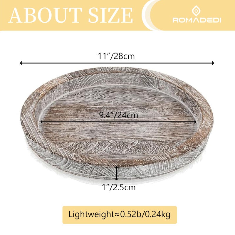 Romadedi Wooden Decorative Tray Candle Holder: Romadedi Round Wood Tray Home Decor, Whitewash Rustic Trays for Farmhouse Dinning Table Kitchen Countertop Coffee Table Wedding Centerpiece, 11inch, Size L - Image 4