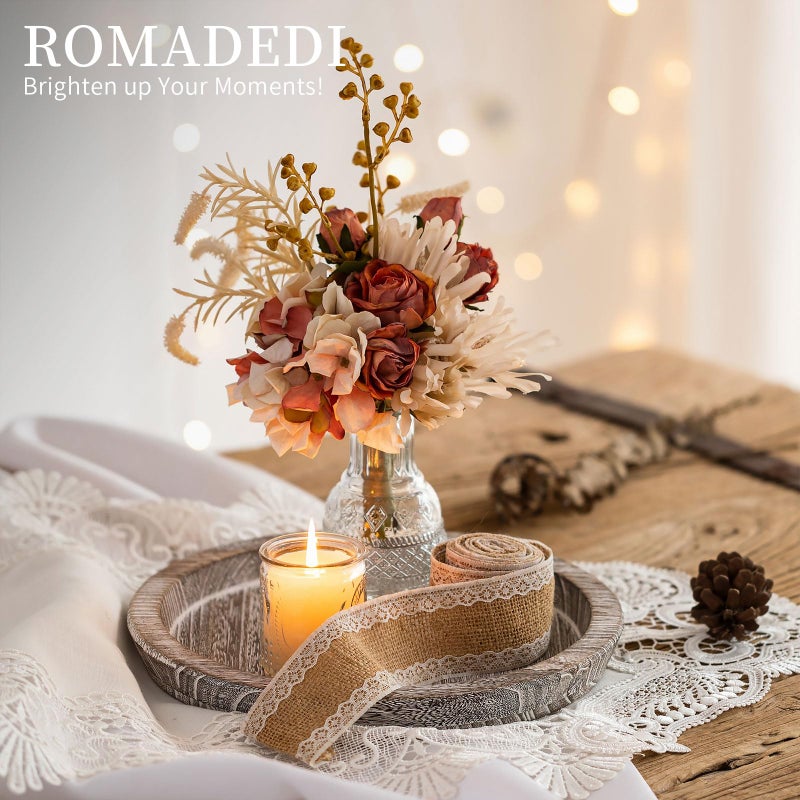 Romadedi Wooden Decorative Tray Candle Holder: Romadedi Round Wood Tray Home Decor, Whitewash Rustic Trays for Farmhouse Dinning Table Kitchen Countertop Coffee Table Wedding Centerpiece, 11inch, Size L - Image 3