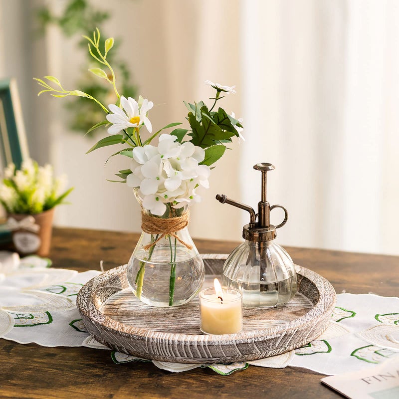Romadedi Wooden Decorative Tray Candle Holder: Romadedi Round Wood Tray Home Decor, Whitewash Rustic Trays for Farmhouse Dinning Table Kitchen Countertop Coffee Table Wedding Centerpiece, 11inch, Size L - Image 5