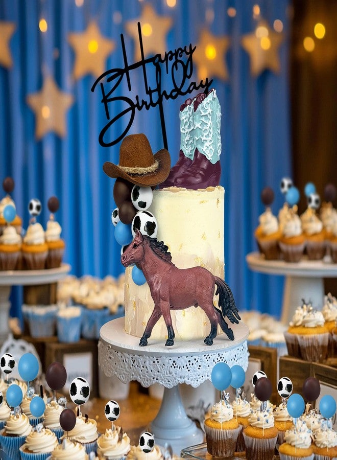 KEEPARTY زينة كعكة رعاة البقر، قبعة وحذاء رعاة البقر، زينة كعكة على شكل قبعة وحذاء رعاة البقر، مستلزمات حفلات أعياد الميلاد وحفلات استقبال المولود الجديد ذات الطابع الغربي - Image 5