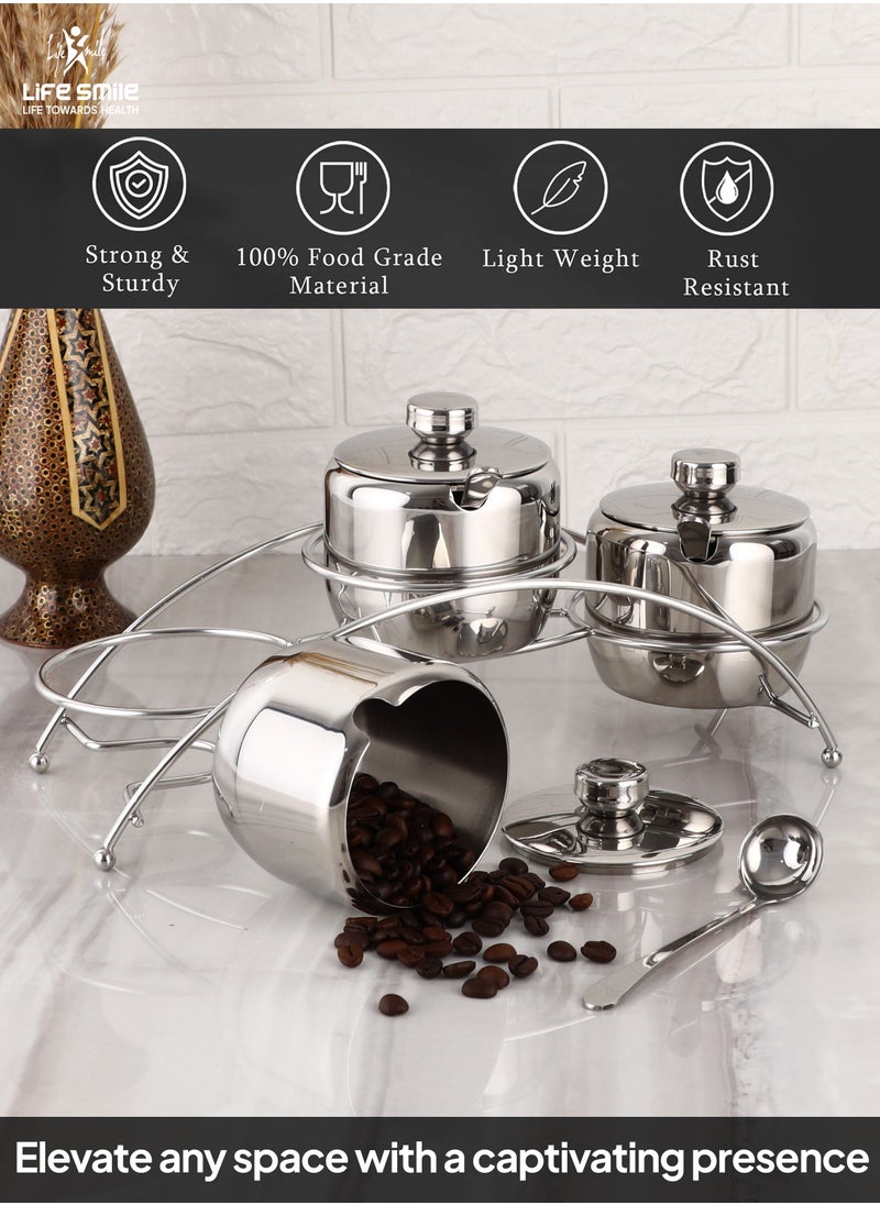 Life Smile - Stainless Steel Sugar Bowl Set, Spice Set for All Kinds of Spices  With Spoon And Lid , Tea and Sugar - Image 1