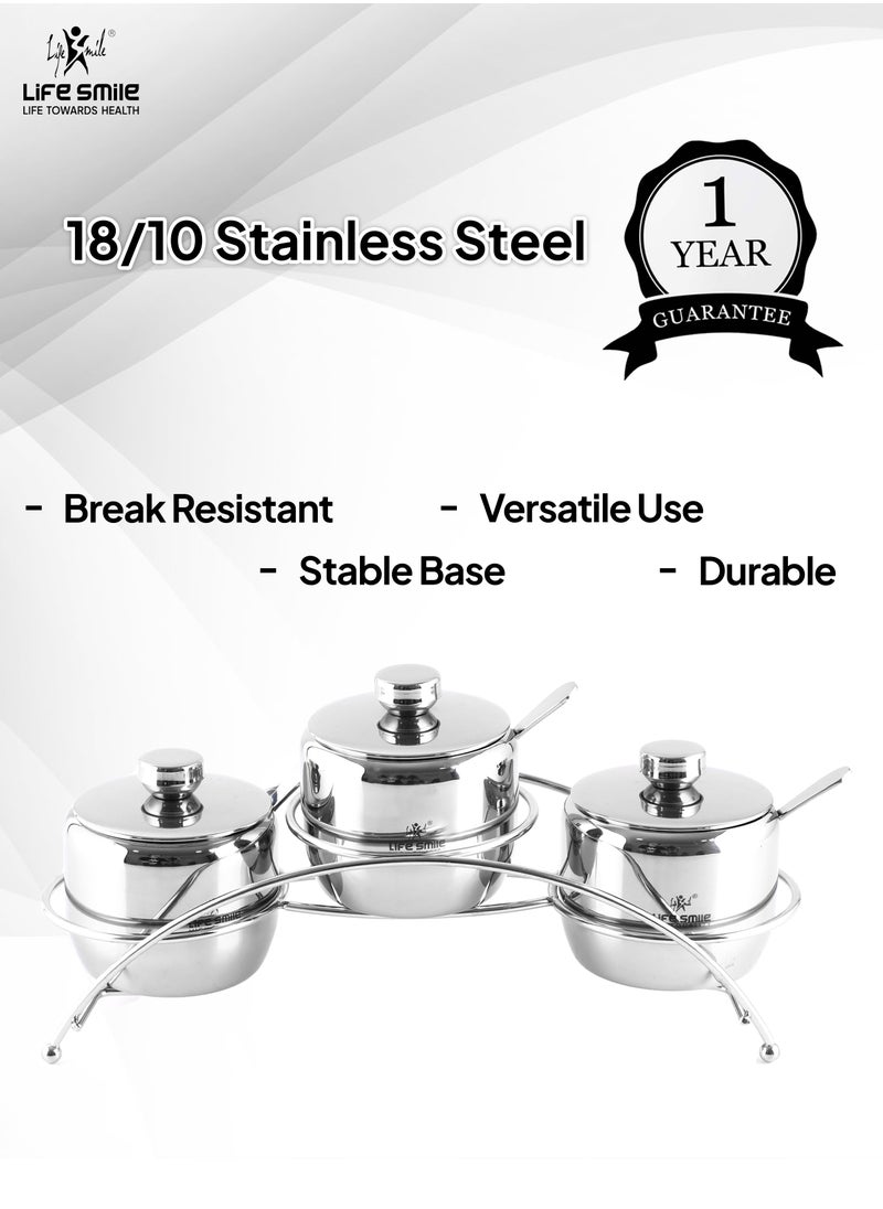 Life Smile - Stainless Steel Sugar Bowl Set, Spice Set for All Kinds of Spices  With Spoon And Lid , Tea and Sugar - Image 1