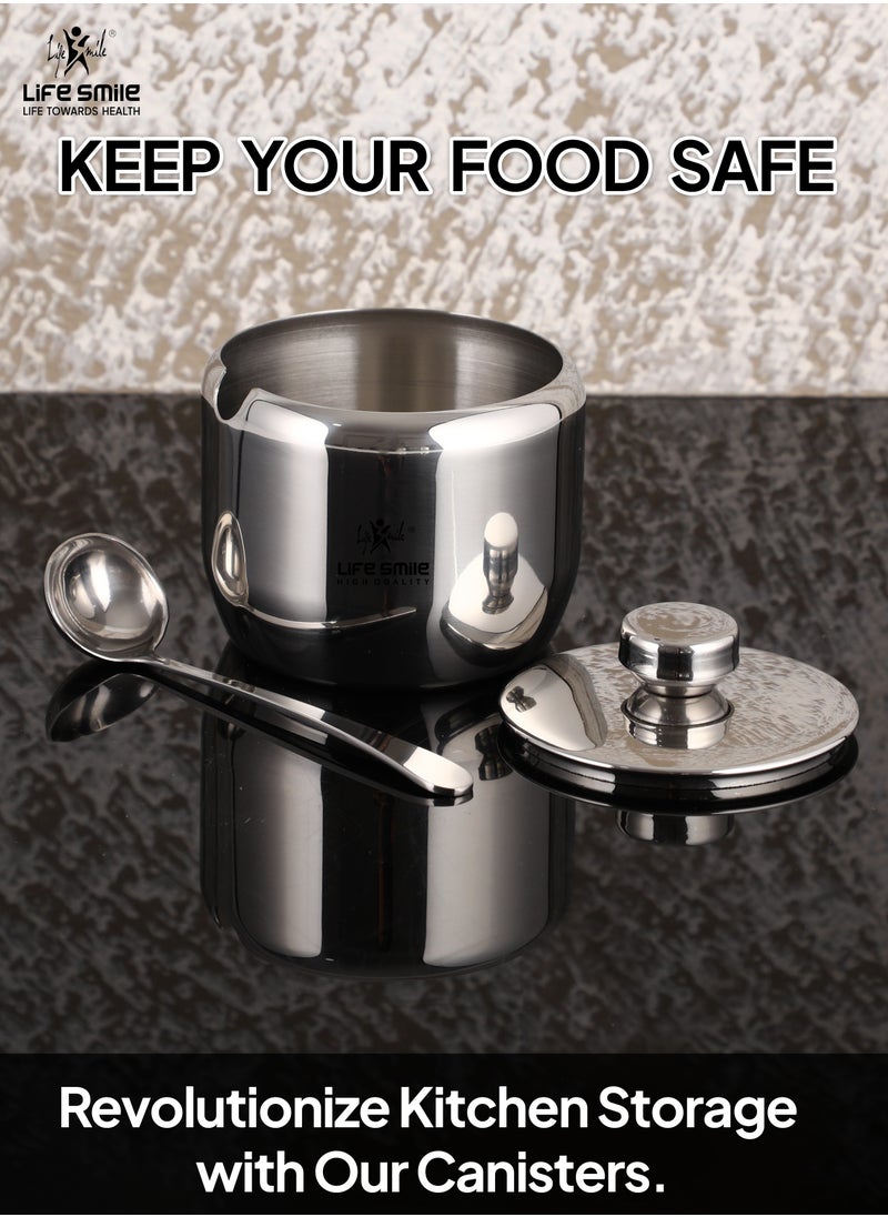 Life Smile - Stainless Steel Sugar Bowl Set, Spice Set for All Kinds of Spices  With Spoon And Lid , Tea and Sugar - Image 1
