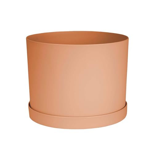 Bloem Mathers 8" Muted Terra Cotta Round Modern Resin Garden Planter Pot with Drainage Holes and Removable Saucer Tray Included - Image 1