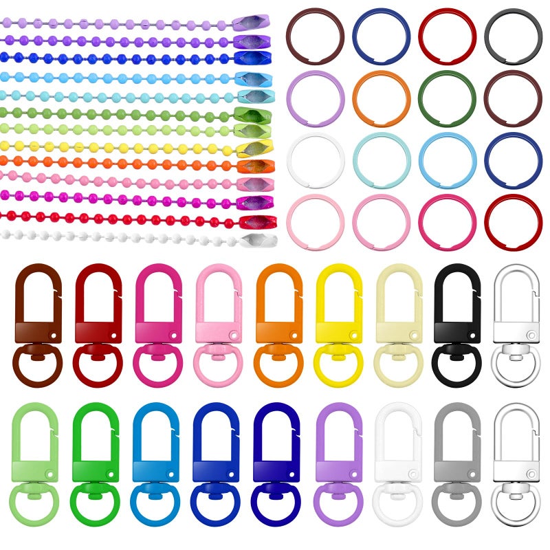 Keadic 160Pcs Rainbow Keyring Making Set Contains 1 Inch Round Spring O Rings Metal Swivel Lobster Claw Clasps and Steel Ball Bead Hanging Chains for DIY Keychain Handbag Bag Purse