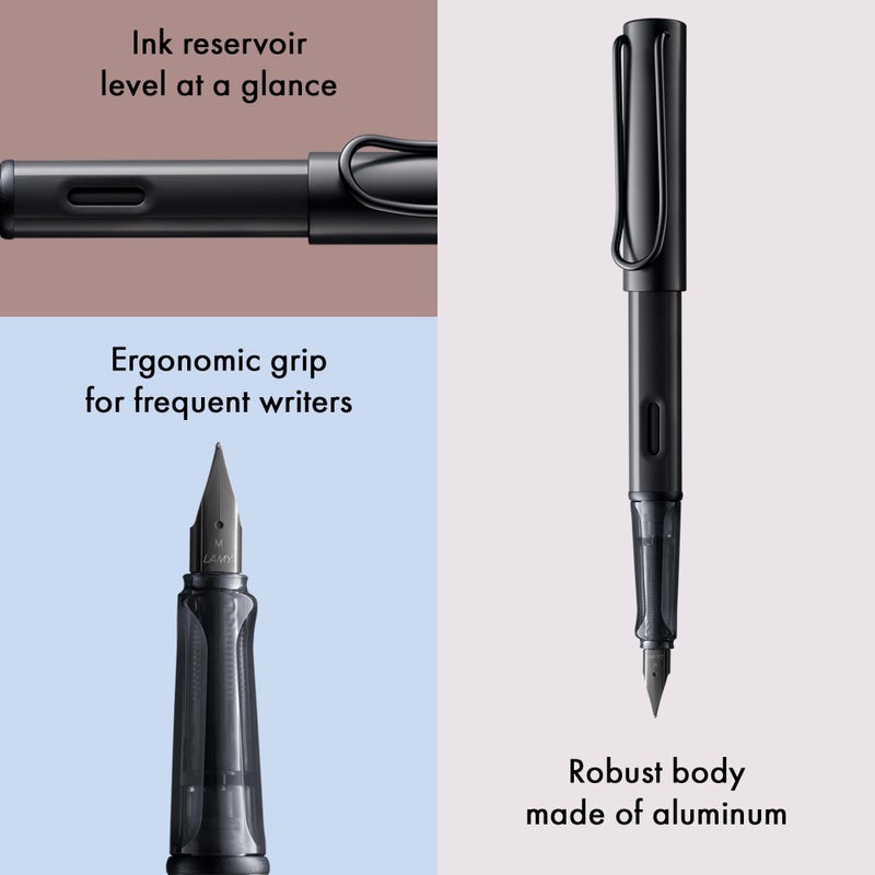 LAMY قلم حبر لامي أل-ستار الأسود - قلم حبر مع مقبض مريح و رأس فولاذي أسود بحجم F - جسم من الألمنيوم خفيف الوزن - يشمل خرطوشة لامي T 10 زرقاء - لليد اليمنى - Image 3
