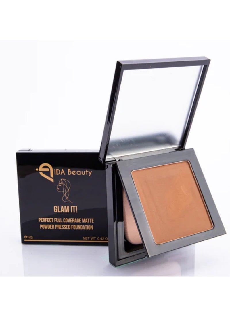IDA Beauty - Glam It! Perfect Full Coverage Matte Powder Pressed Foundation | 2-in-1 Setting & Foundation | Matte Finish, Long-Lasting, Lightweight | Vegan, Halal, Cruelty-Free - Image 1