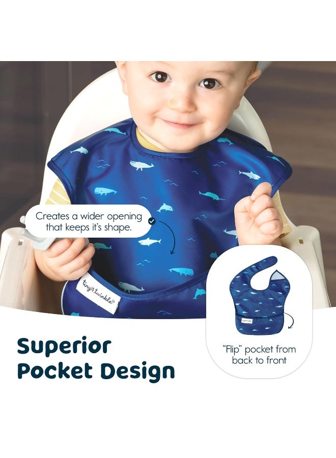 Tiny Twinkle Mess Proof Baby Bibs for Eating - Waterproof, Wipeable Bibs - Toddler Bibs - Travel Friendly - PFAS, PVC, BPA, Phthalate Free - Baby Food Bibs(3 Pack,Sea, Dino) - Image 5