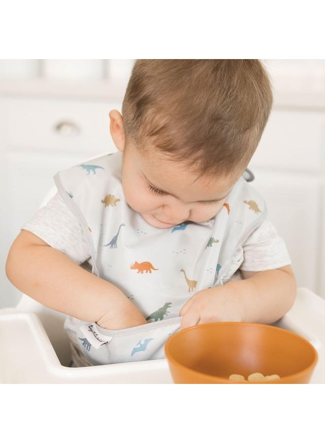 Tiny Twinkle Mess Proof Baby Bibs for Eating - Waterproof, Wipeable Bibs - Toddler Bibs - Travel Friendly - PFAS, PVC, BPA, Phthalate Free - Baby Food Bibs(3 Pack,Sea, Dino) - Image 3