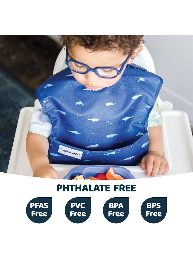 Tiny Twinkle Mess Proof Baby Bibs for Eating - Waterproof, Wipeable Bibs - Toddler Bibs - Travel Friendly - PFAS, PVC, BPA, Phthalate Free - Baby Food Bibs(3 Pack,Sea, Dino) - Image 2