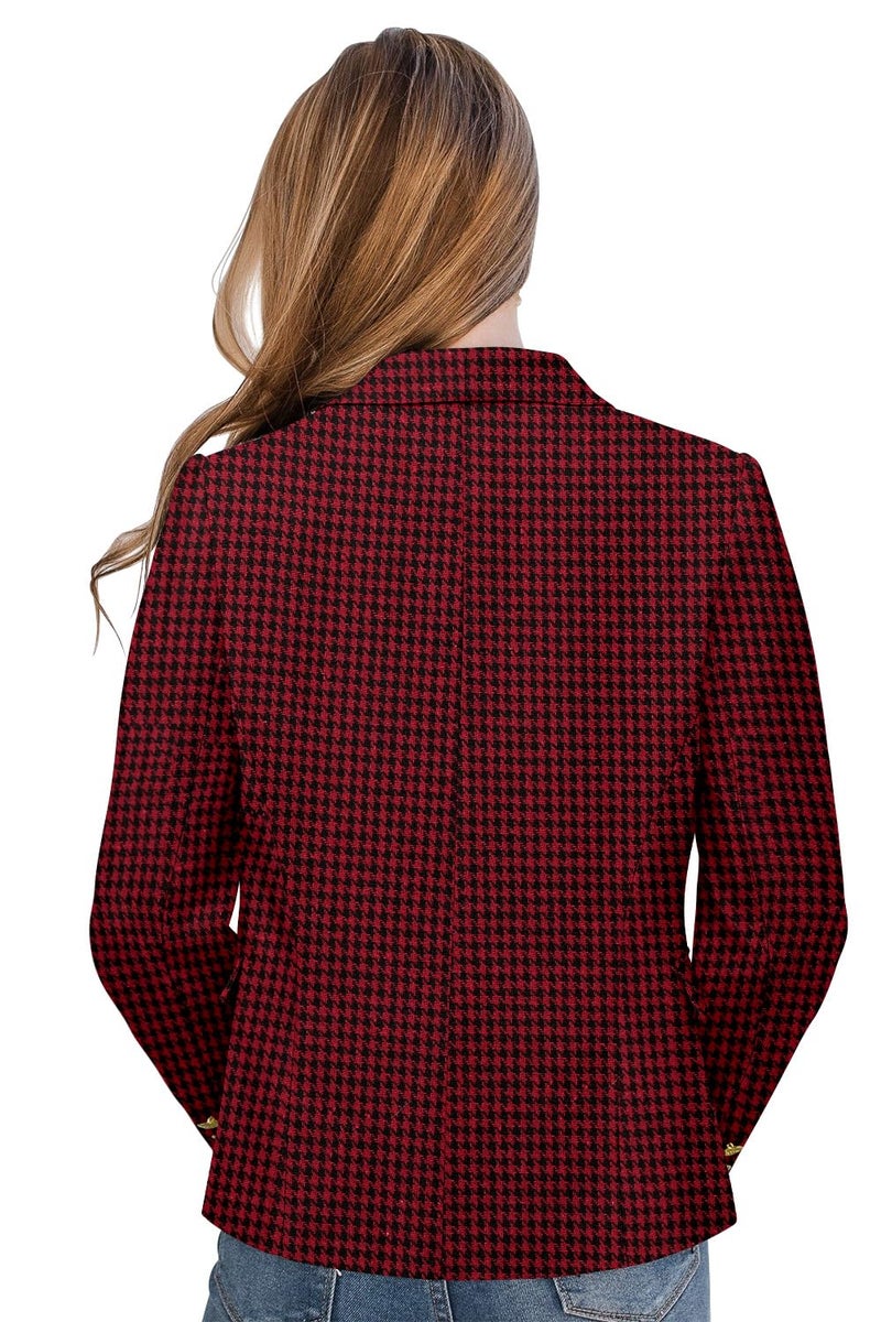 CRAZY GRID Women Business Casual Blazer Double Breasted Work Professional Blazer Jackets Long Sleeve Gold Buttons Fashion Suit Jacket L Red Plaid - Image 3