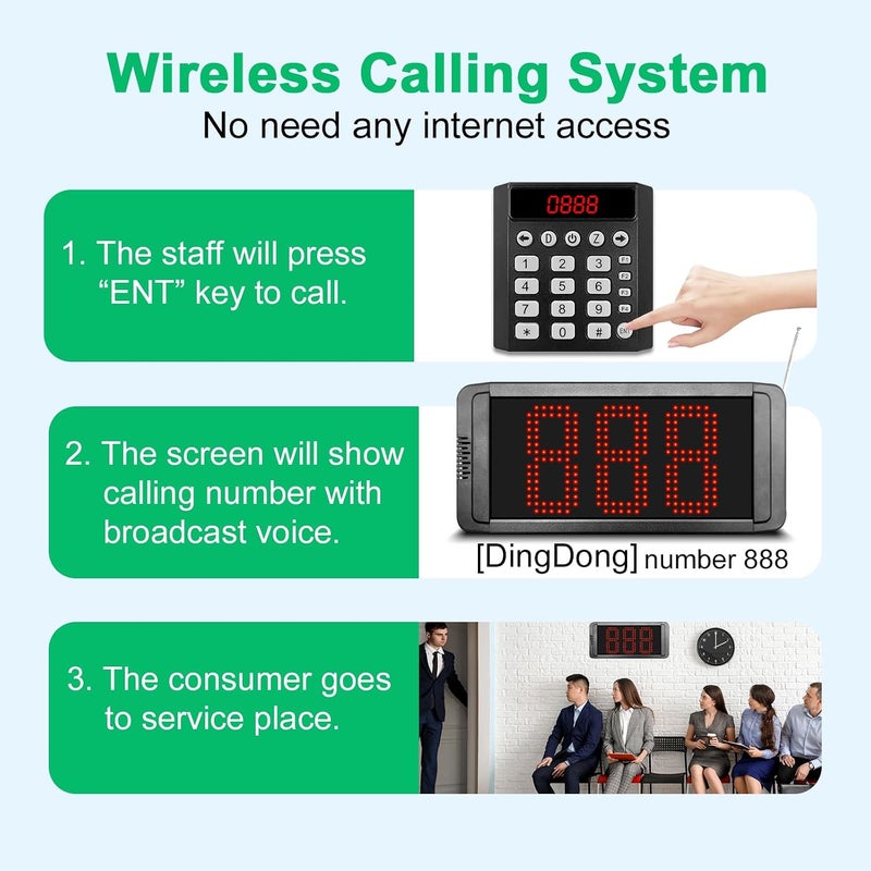 CYSSJF Queuing Wireless Call System, Customer Waiting Number, Queue Management Pager, Used for Restaurant/Hospital/Bank/Factory/Karaoke/Coffee Shop/Cat Bar Shop, Arabic Broadcasting - Image 2